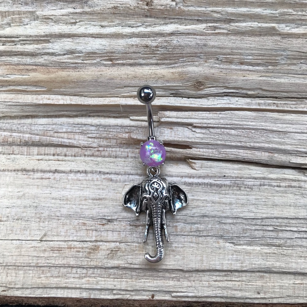 Purple Opal Elephant Belly Button Ring